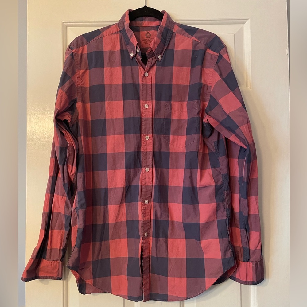 J Crew Men's Red and Blue Checkered Shirt